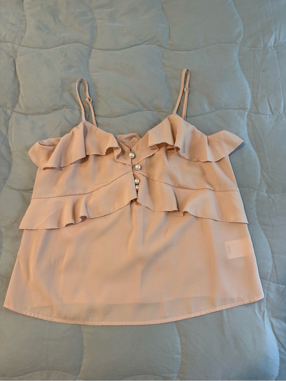 Express Blush Pink Ruffle Pearl-Button Cami